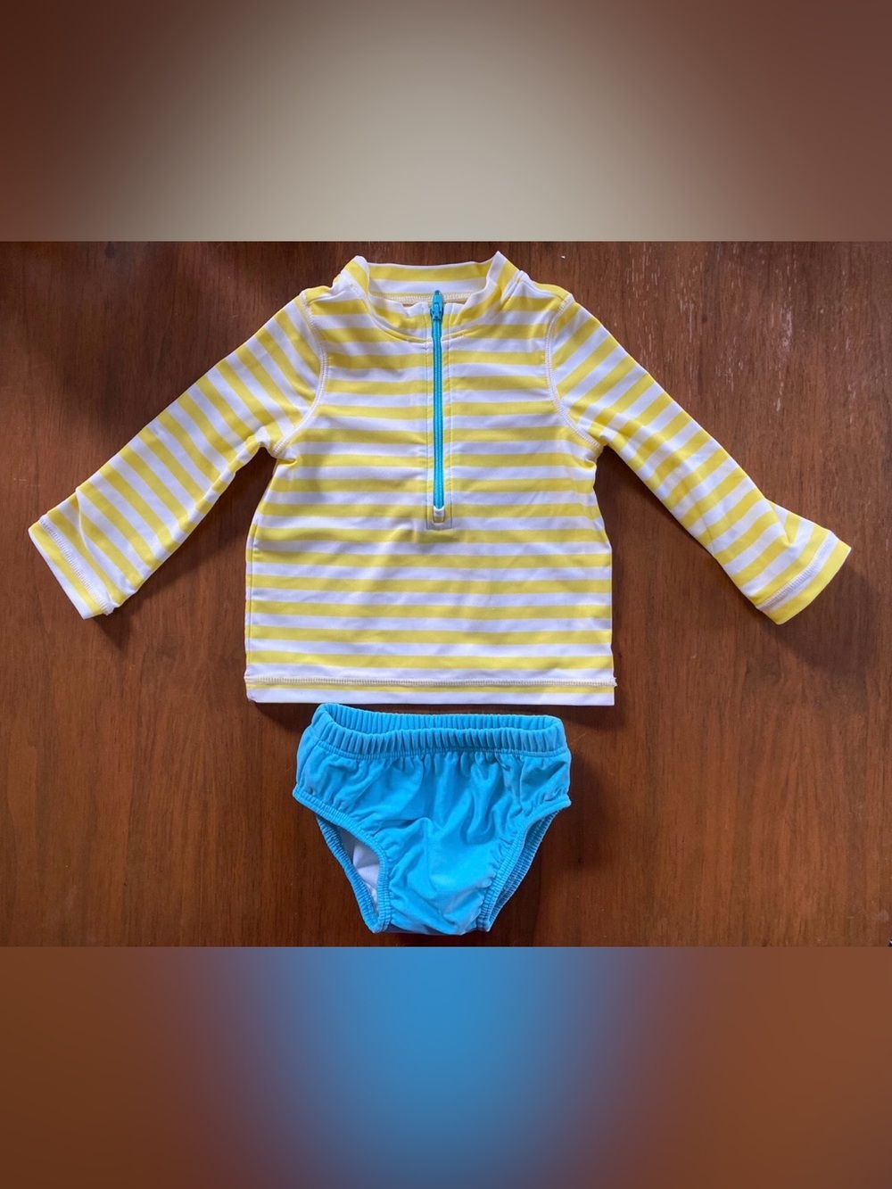 Primary Rash Guard and Swim Diaper 6-12 months SPF 50 Swimsuit Yellow Stripes